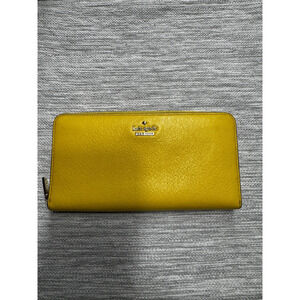 Kate Spade New York Yellow Leather Zip Around Continental Wallet